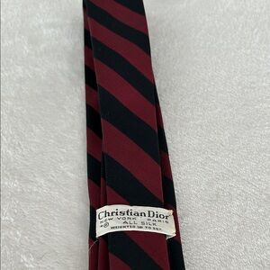 Vintage 1950’s Christian Dior Men's Burgundy and Black Diagonal Stripe Silk Tie